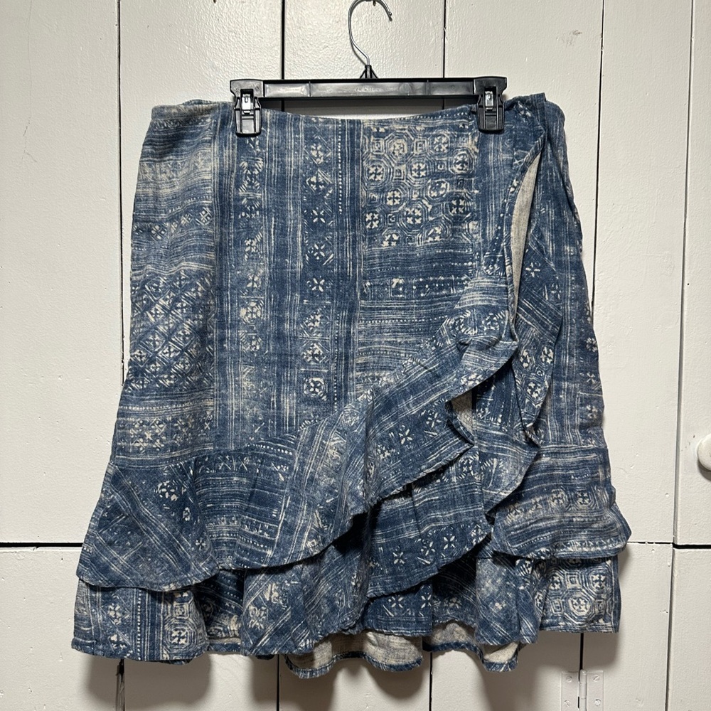 Ralph Lauren Indigo and Cream Patterned Blouse